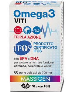 Massigen Omega 3 Viti tripla azione Integratore Benessere Cardiaco 60 Perle 